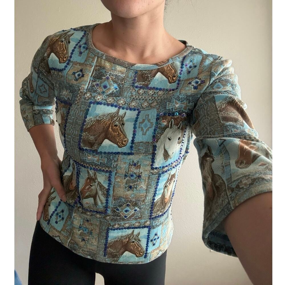Vintage Western Horse Sequin Top Don't Mess With Texas grandma granny cowgirl